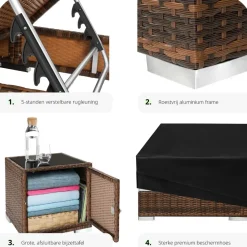 tectake 2 wicker ligbedden met aluminium frame en tafel, inclusief beschermhoes