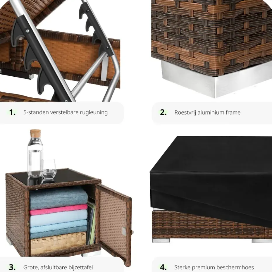 tectake 2 wicker ligbedden met aluminium frame en tafel, inclusief beschermhoes