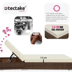 tectake 2 wicker ligbedden met aluminium frame en tafel, inclusief beschermhoes
