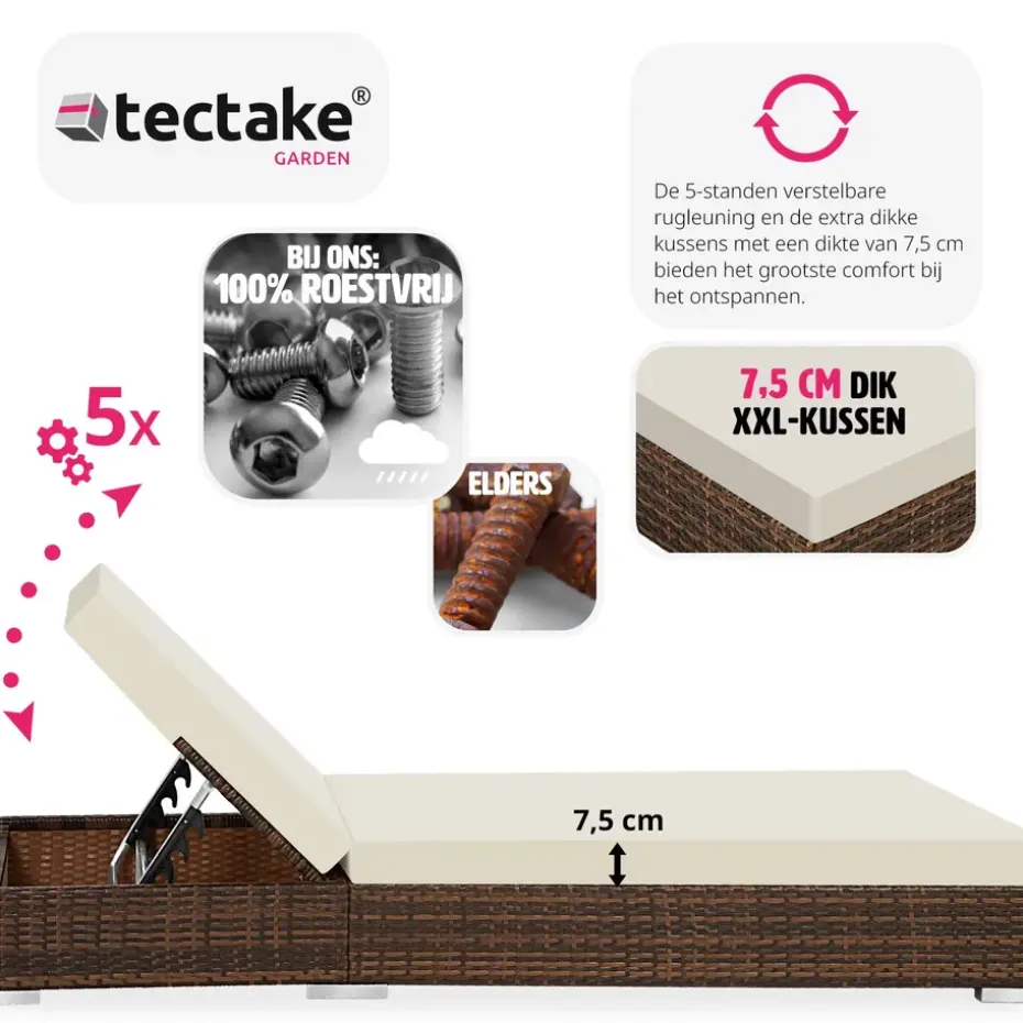 tectake 2 wicker ligbedden met aluminium frame en tafel, inclusief beschermhoes