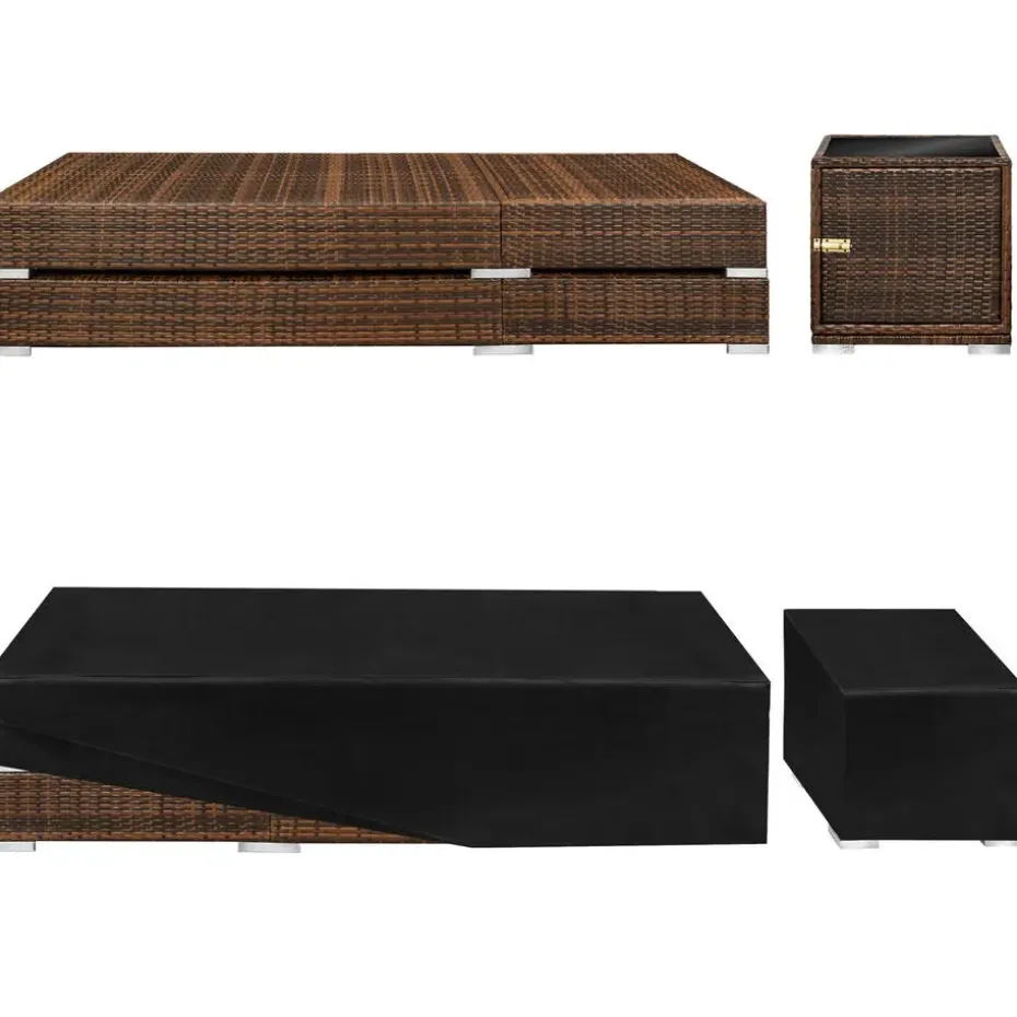 tectake 2 wicker ligbedden met aluminium frame en tafel, inclusief beschermhoes