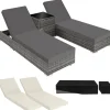 tectake 2 wicker ligbedden met aluminium frame en tafel, inclusief beschermhoes