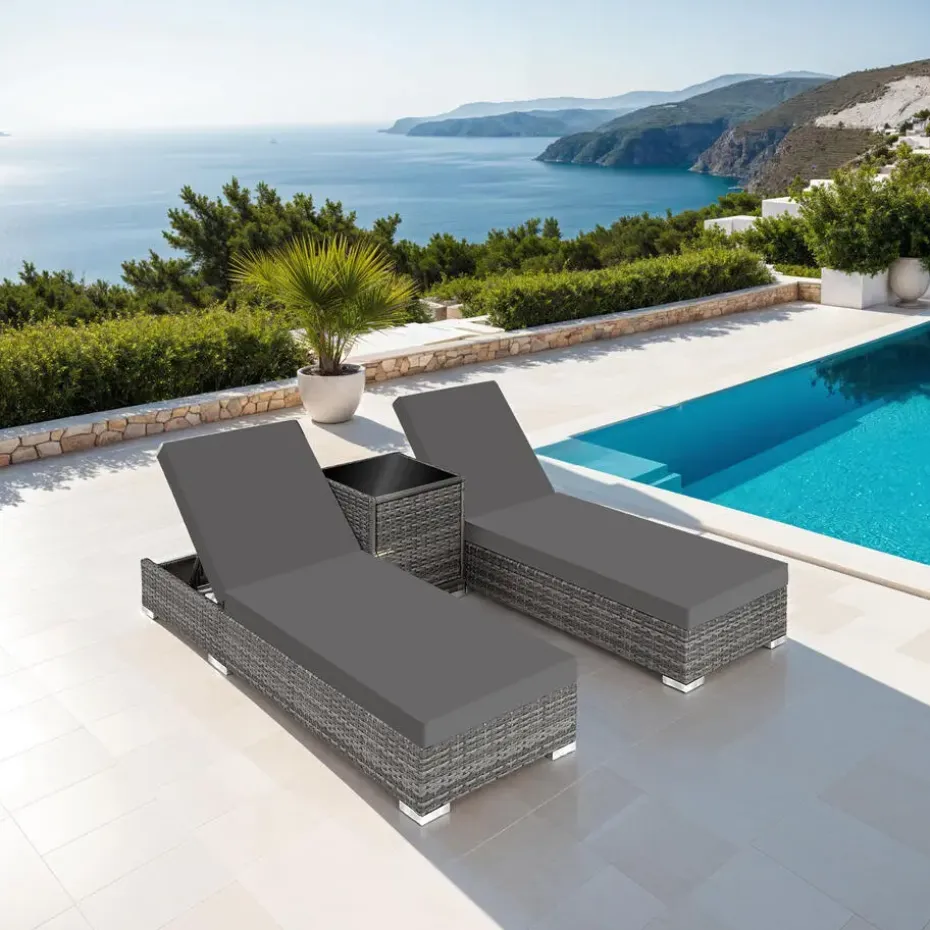 tectake 2 wicker ligbedden met aluminium frame en tafel, inclusief beschermhoes