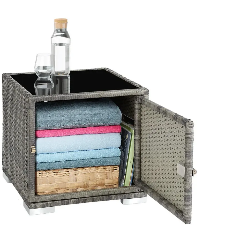 tectake 2 wicker ligbedden met aluminium frame en tafel, inclusief beschermhoes