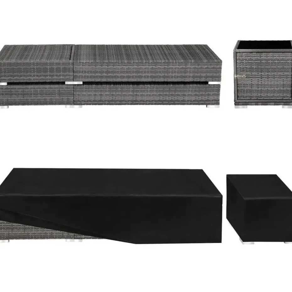 tectake 2 wicker ligbedden met aluminium frame en tafel, inclusief beschermhoes