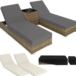 tectake 2 wicker ligbedden met aluminium frame en tafel, inclusief beschermhoes