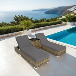 tectake 2 wicker ligbedden met aluminium frame en tafel, inclusief beschermhoes