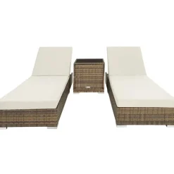 tectake 2 wicker ligbedden met aluminium frame en tafel, inclusief beschermhoes