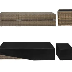tectake 2 wicker ligbedden met aluminium frame en tafel, inclusief beschermhoes