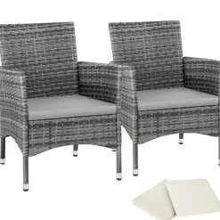 tectake 2 Wicker tuinstoelen met 4 kussenhoezen , Grijs/lichtgrijs