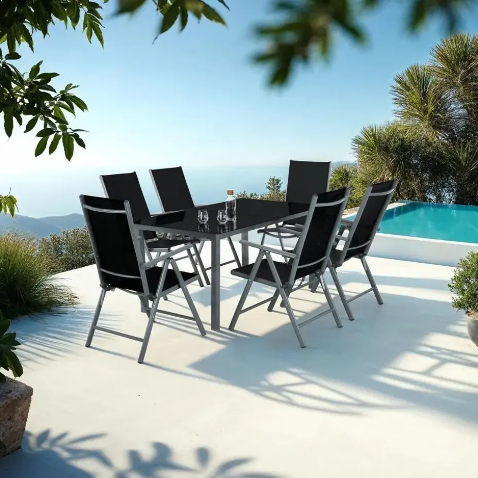 tectake Aluminium tuinset 6+1 - Antraciet