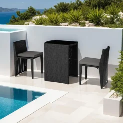 tectake Aluminium wicker bistroset Hamburg, Zwart