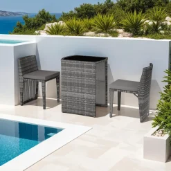 tectake Aluminium wicker bistroset Hamburg, Grijs