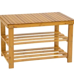 tectake Bamboe schoenenbank met 2 niveaus en bank 70x28x45,5cm, Bruin