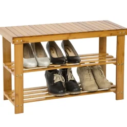 tectake Bamboe schoenenbank met 2 niveaus en bank 70x28x45,5cm, Bruin
