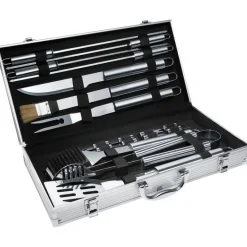 tectake Barbecue bestek van roestvrij staal 18-delig, Grijs