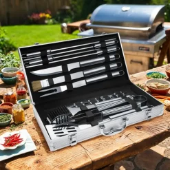 tectake Barbecue bestek van roestvrij staal 18-delig, Grijs