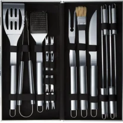 tectake Barbecue bestek van roestvrij staal 18-delig, Grijs