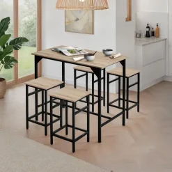 tectake Bartafelset Edinburgh 4+1, Industrieel Licht Hout, Eiken Sonoma