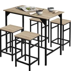 tectake Bartafelset Edinburgh 4+1, Industrieel Licht Hout, Eiken Sonoma