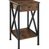 tectake Bijzettafel Dayton 35x35x70,5cm, Industrieel Hout Donker, Rustiek