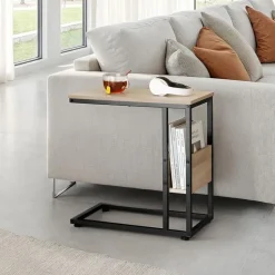 tectake Bijzettafel Wigan 55x36,5x60cm, Industrieel Licht Hout, Eiken Sonoma