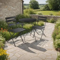 tectake Bistrotafel set Frieda, inklapbaar voor 2 personen, Zwart