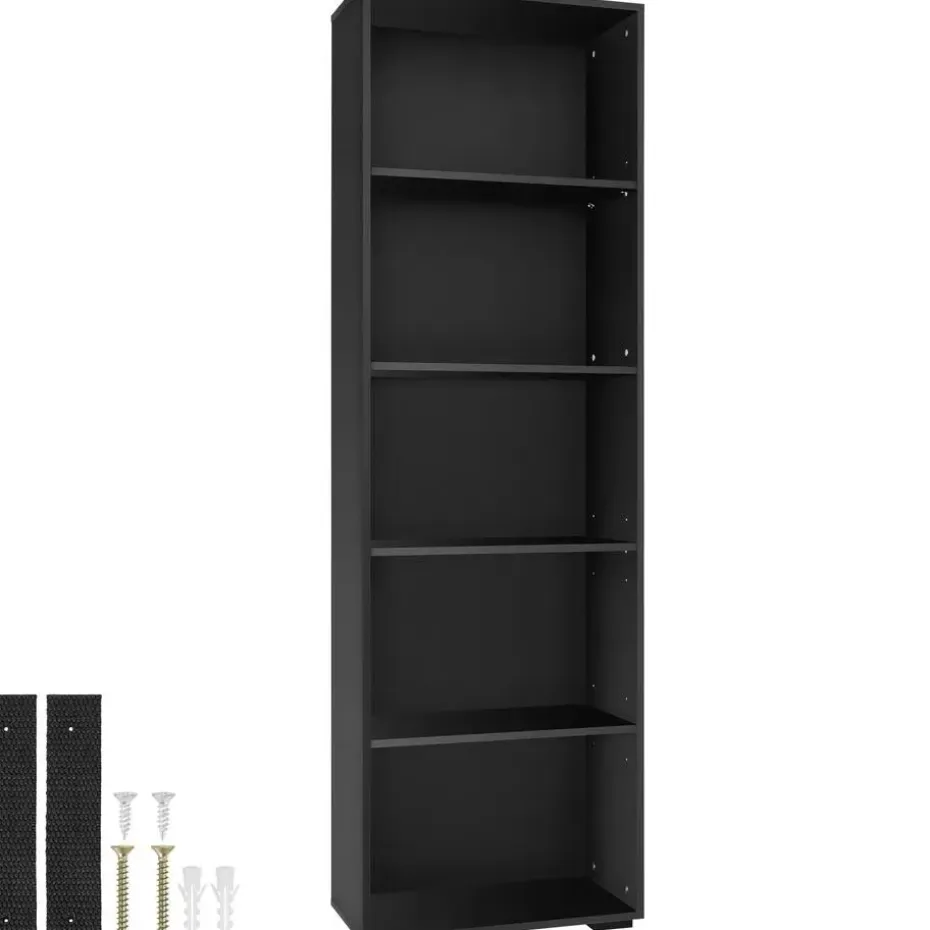 tectake Boekenrek Lexi 5 vakken 60x30x190cm, Zwart