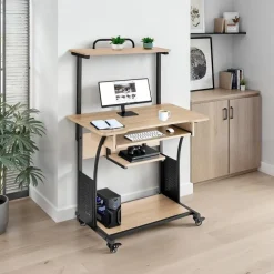 tectake Bureau Fife 80x65,5x130,5cm, Industrieel Licht Hout, Eiken Sonoma