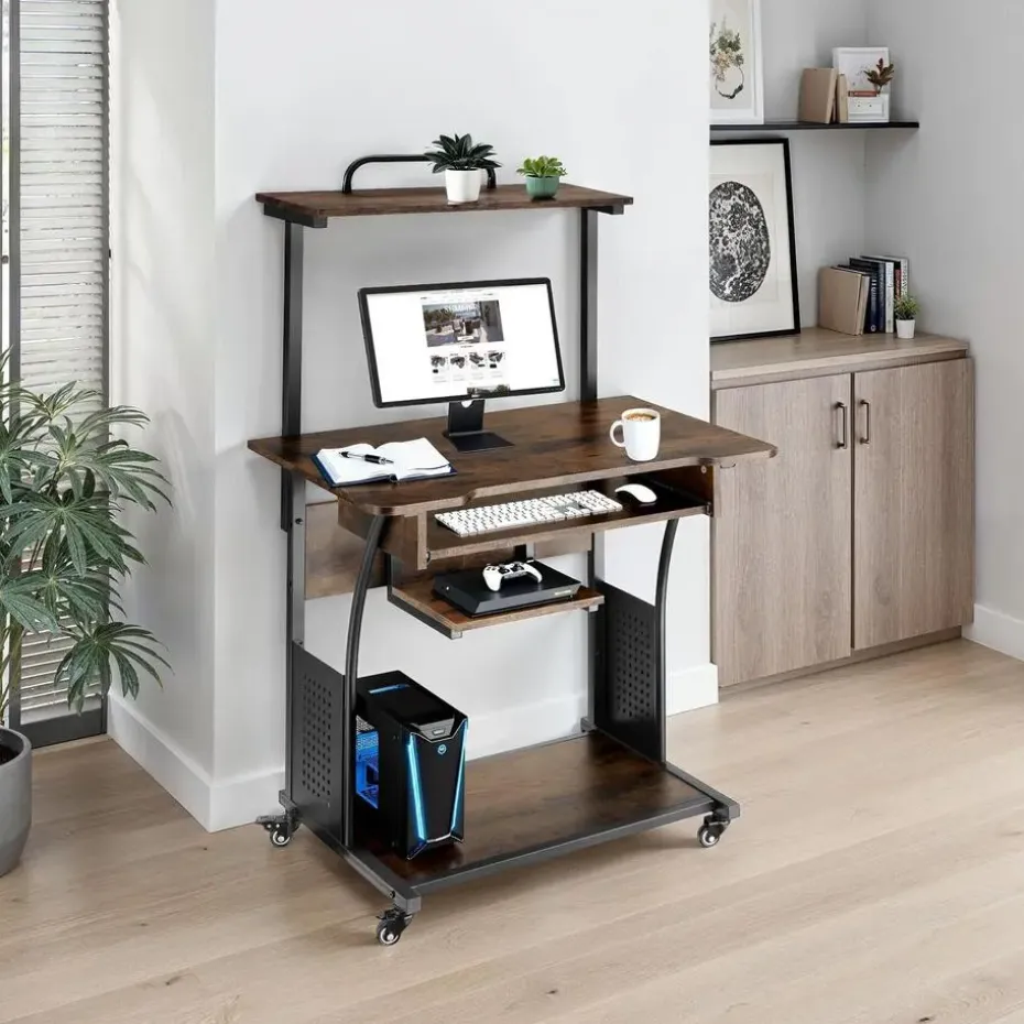 tectake Bureau Fife 80x65,5x130,5cm, Industrieel Hout Donker, Rustiek