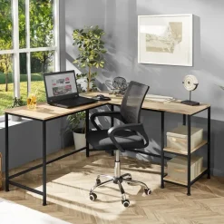 tectake Bureau Hamilton 138x138x75,5cm, Industrieel Licht Hout, Eiken Sonoma