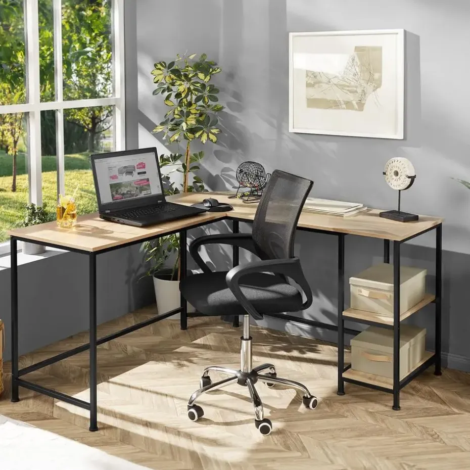 tectake Bureau Hamilton 138x138x75,5cm, Industrieel Licht Hout, Eiken Sonoma