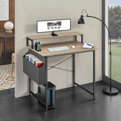 tectake Bureau met plank en organizer, Industrieel Licht Hout, Eiken Sonoma