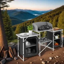 tectake Campingkeuken 172x52x104cm, Zwart