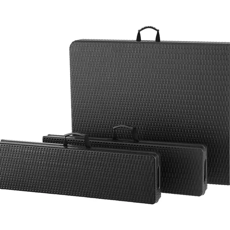 tectake Campingtafelset Vani inklapbaar in wicker-look, Zwart-wicker Look