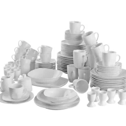 tectake Combi servies Salerno, porselein, voor 12 personen, 100-delig, Wit