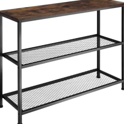 tectake Consoletafel Bristol 100x30x81cm, Industrieel Hout Donker, Rustiek