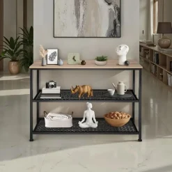 tectake Consoletafel Bristol 100x30x81cm, Industrieel Hout Donker, Rustiek