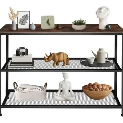 tectake Consoletafel Bristol 100x30x81cm, Industrieel Hout Donker, Rustiek