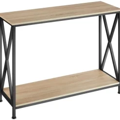 tectake Consoletafel Tacoma 100x35x80,5cm, Industrieel Licht Hout, Eiken Sonoma