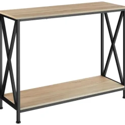 tectake Consoletafel Tacoma 100x35x80,5cm, Industrieel Licht Hout, Eiken Sonoma