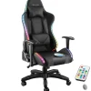 tectake Gaming stoel Tartaros, LED, massagefunctie, Zwart/zwart
