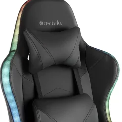 tectake Gaming stoel Tartaros, LED, massagefunctie, Zwart/zwart