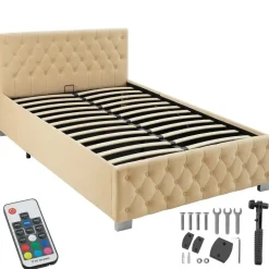 tectake Gestoffeerd bed met LED & opbergruimte, 120 x 200 cm, Beige