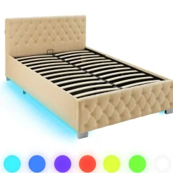 tectake Gestoffeerd bed met LED & opbergruimte, 120 x 200 cm, Beige