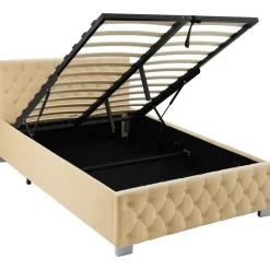 tectake Gestoffeerd bed met LED & opbergruimte, 120 x 200 cm, Beige