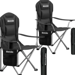 tectake Gestoffeerde campingstoel MTX, opvouwbaar, met bekerhouder, Zwart