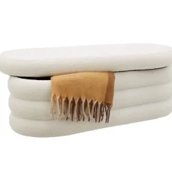 tectake Gestoffeerde zitbank Altu met veel opbergruimte, Bouclé Crèmewit