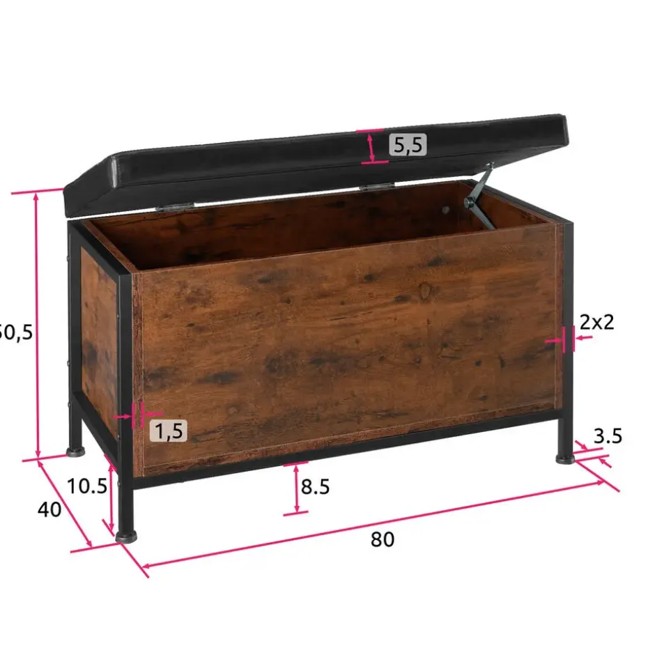 tectake Gestoffeerde zitkist Calico 81,5x41,5x50,5cm