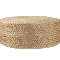 tectake Handgemaakte poef Banno Elipse van jute, rond, boho-stijl, Beige